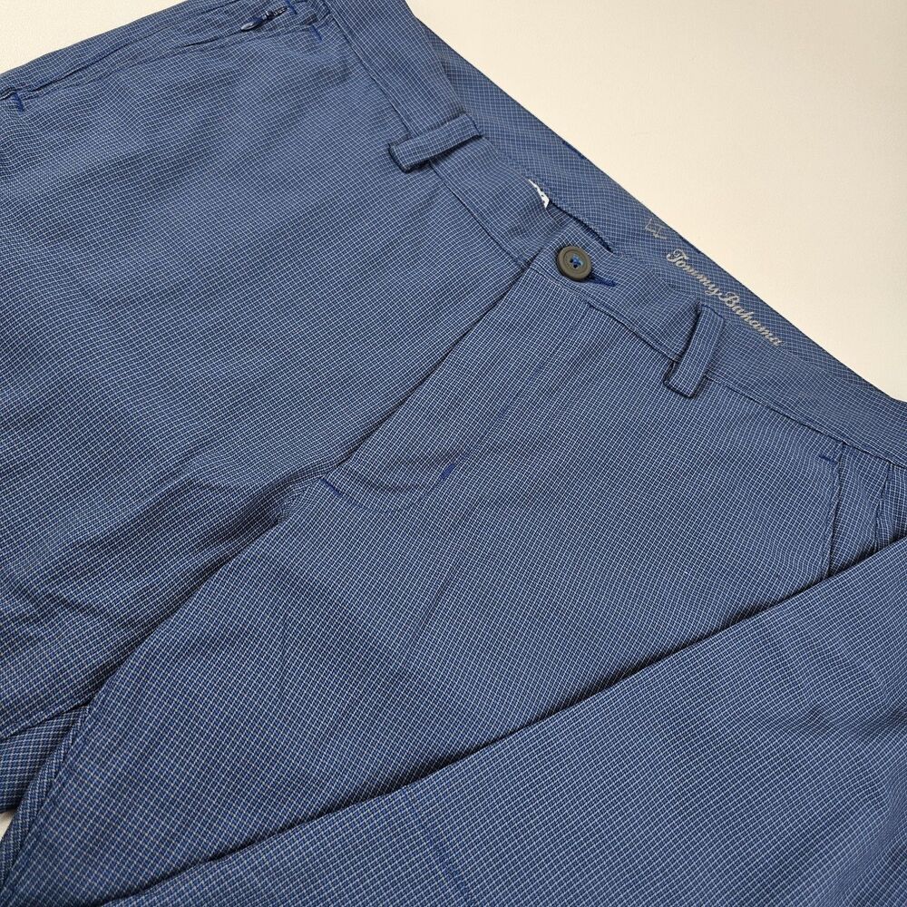 Tommy Bahama Mens 32x32 Blue Micro Check Pants Casual Chino Trousers